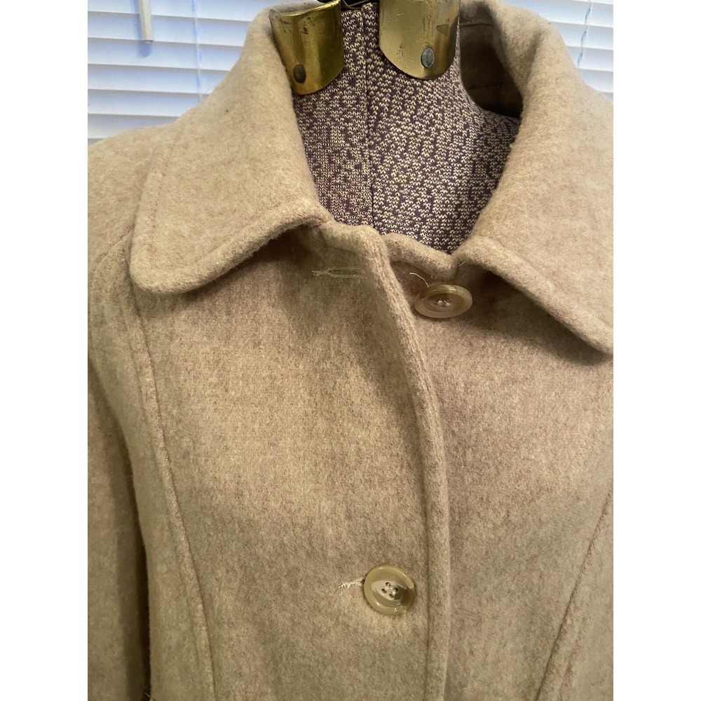 Herman Kay‎ Womens L Wool Coat Fitted Long Sleeve Button Front Pockets Beige VTG - Picture 2 of 12